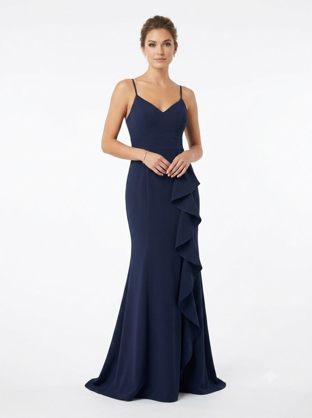 NWT Eliza J Evening Gown Dress Womens 6 Blue Cascading Ruffle Spaghetti Strap